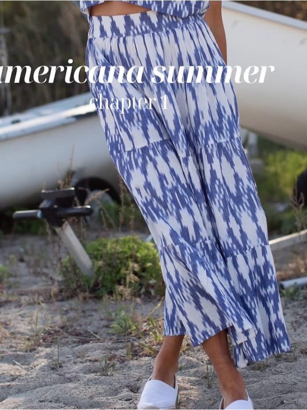 Blue Ikat Midi Skirt - Lightweight Summer Style